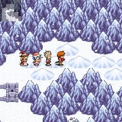 雪山フィールドを探索するパーティ