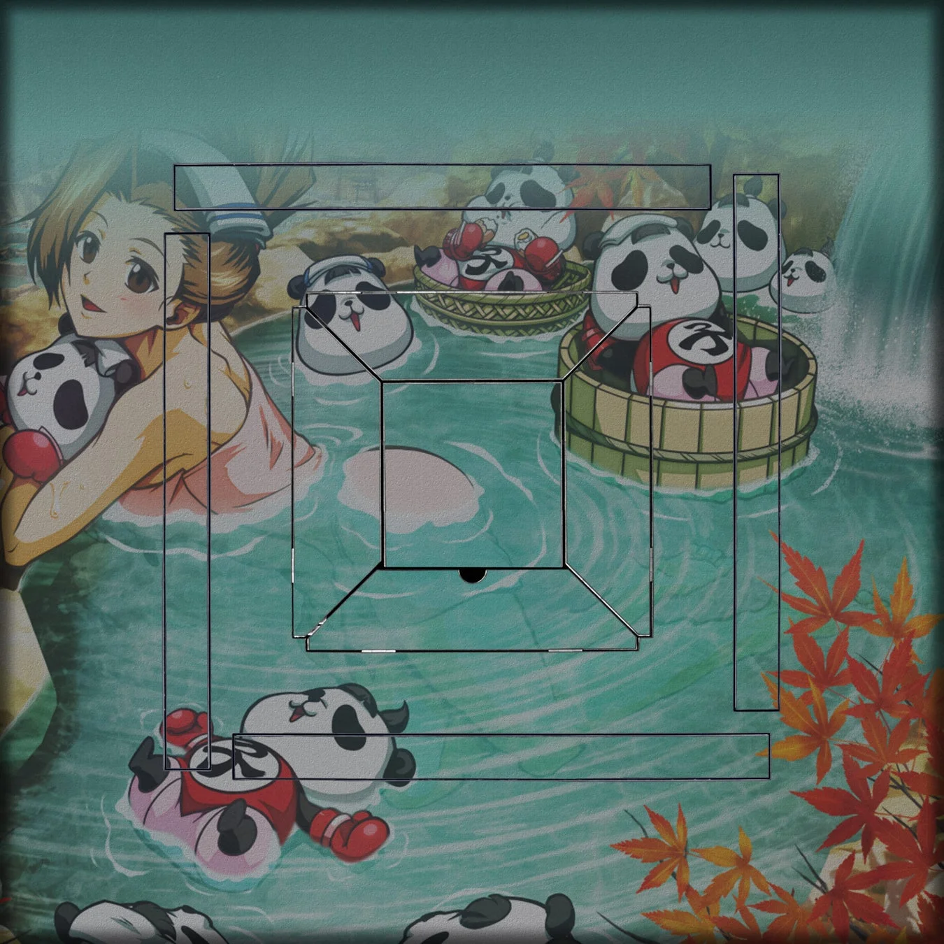 パンダたちが温泉に入る卓背景