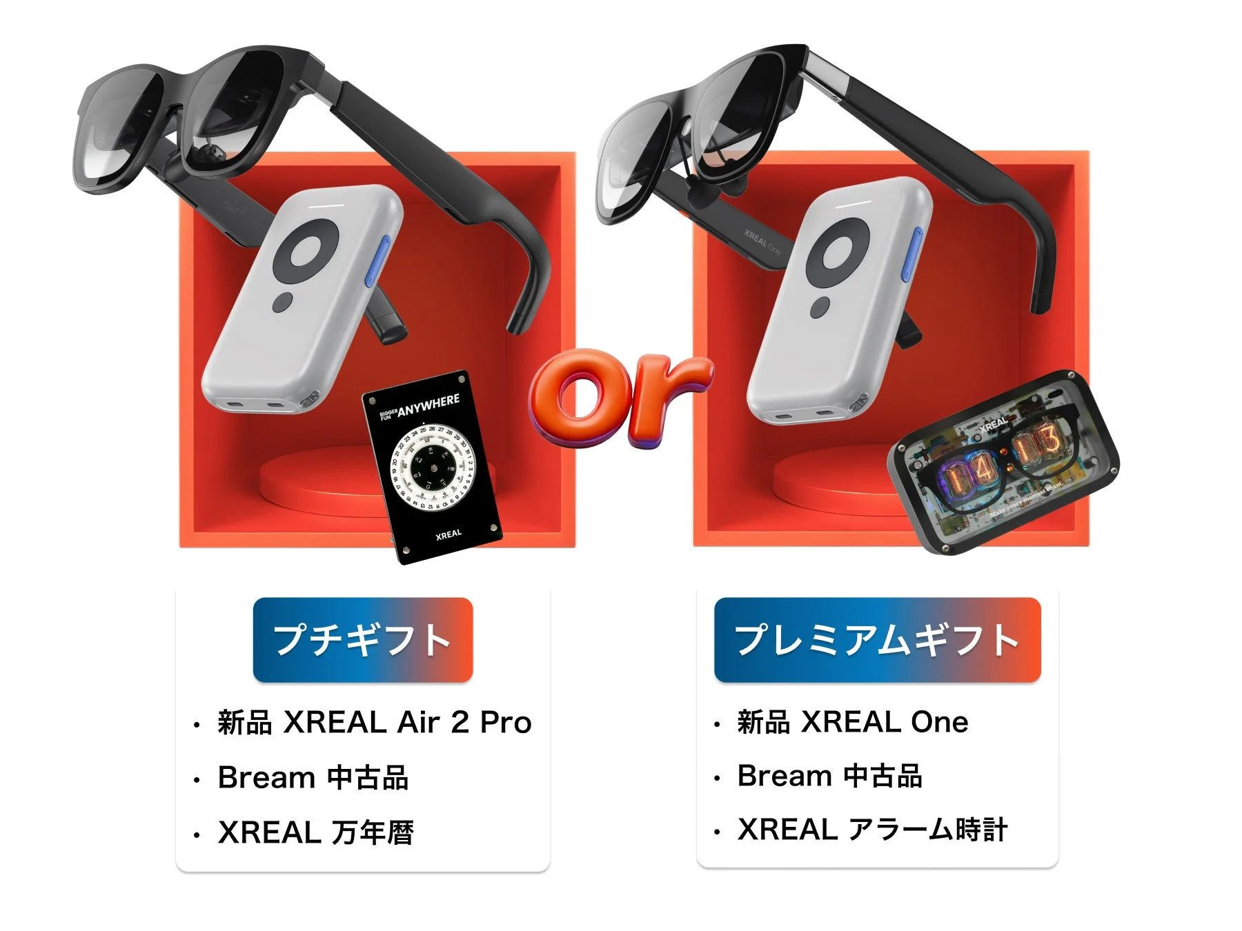 XREALサプライズボックスのプチギフトとプレミアムギフト内容比較。