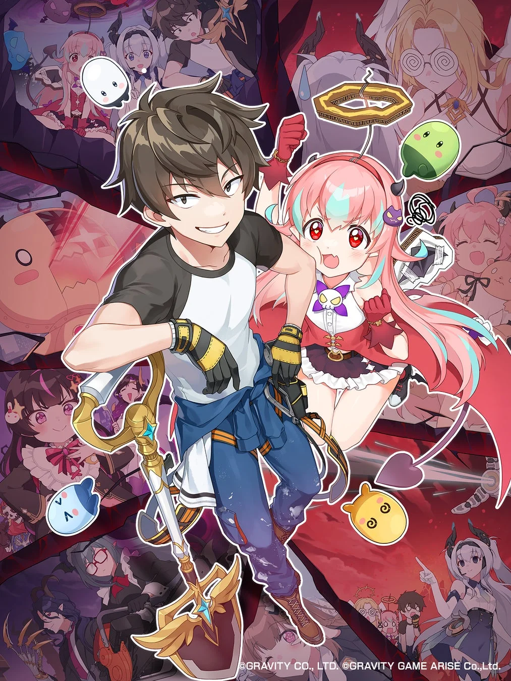 スコップヒーローの主人公ハルとミニオン、主要ヒーローたちの集合イラスト