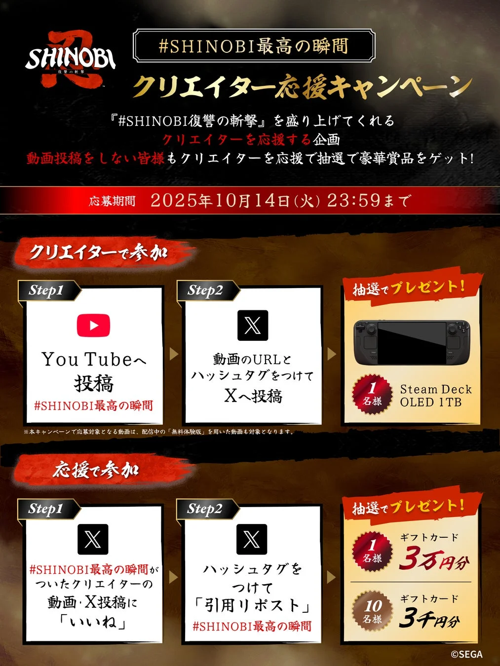 「#SHINOBI最高の瞬間」クリエイター応援キャンペーン詳細と豪華賞品