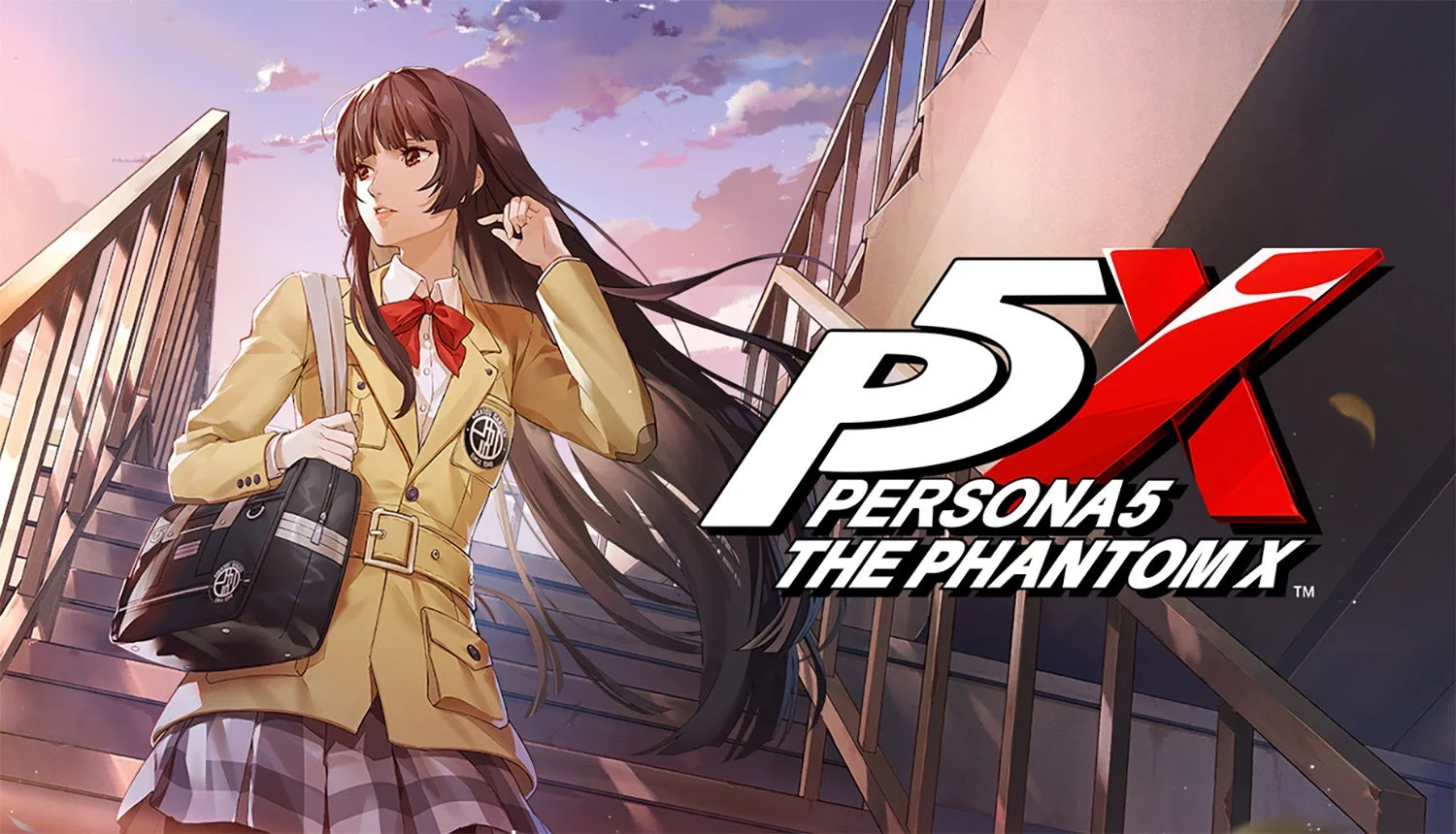 ペルソナ５: The Phantom Xのキービジュアル、学生服の女性とロゴ