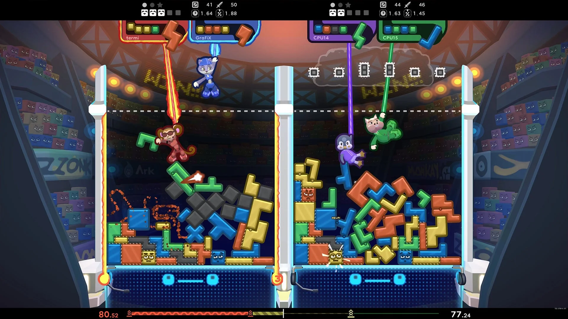 『TopplePOP』の2人対戦ゲームプレイ画面