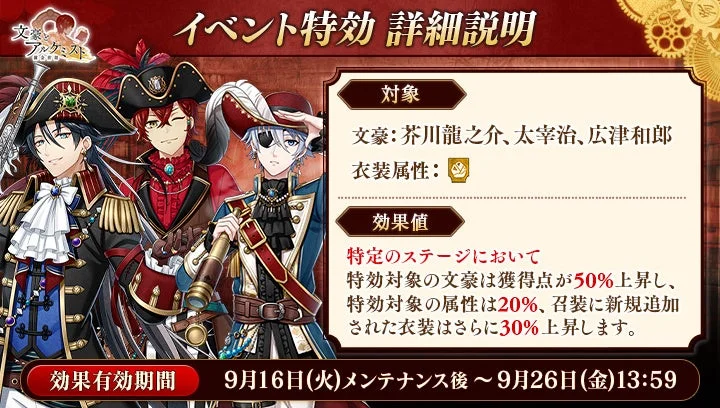 イベント「消失有碍書ノ正体ヲ特定セヨ 後編」の特効詳細