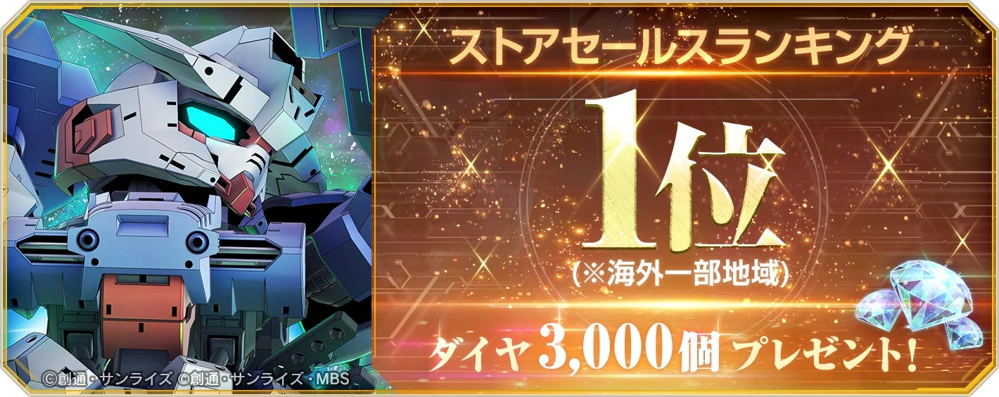 ストアセールスランキング1位とダイヤ3,000個プレゼントのバナー