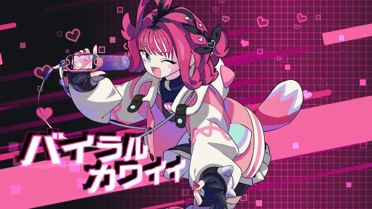 『QQQbeats!!!』ゲーム中の演出画面(ピンク髪キャラクター)