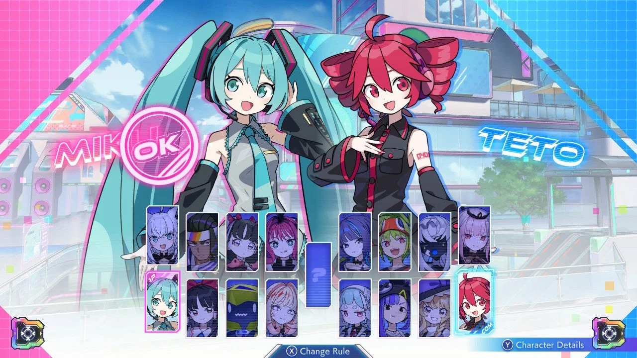 『QQQbeats!!!』のキャラクター選択画面(初音ミク、重音テトなど)