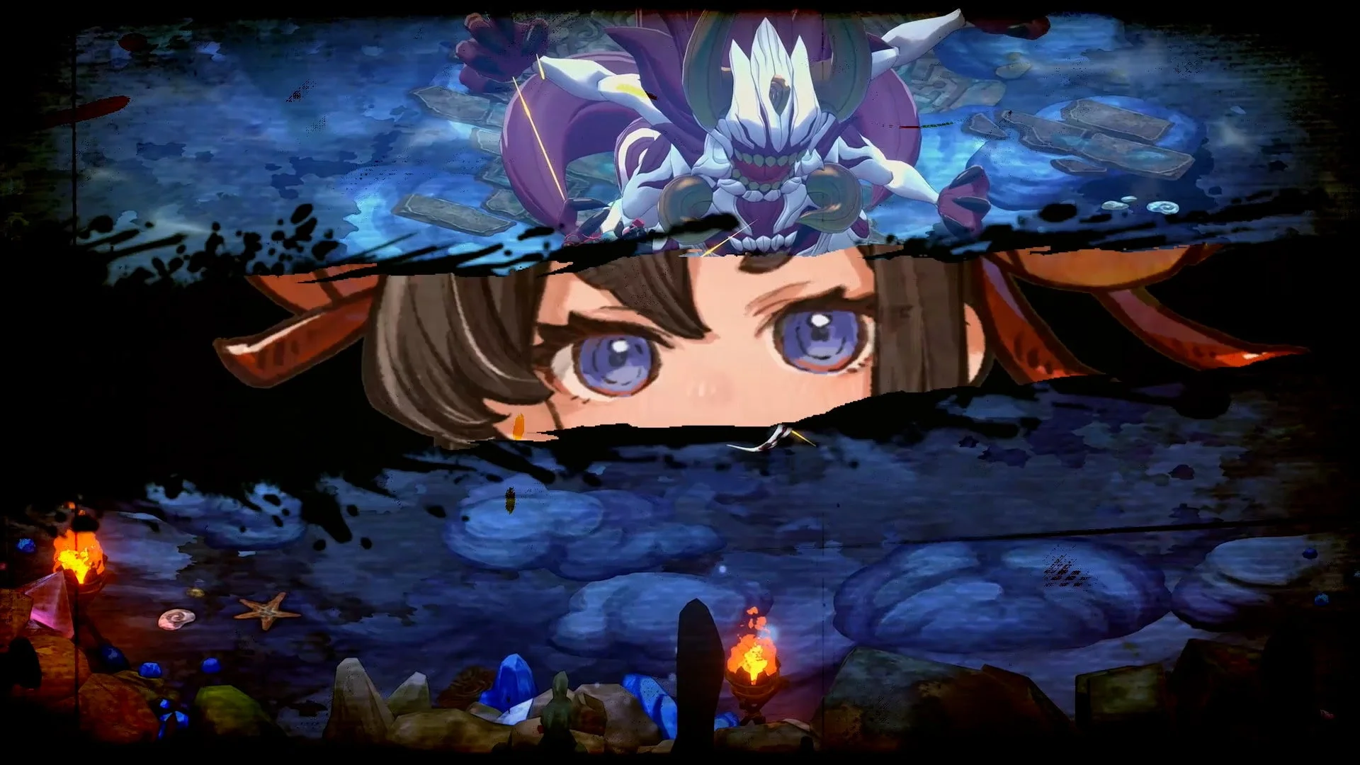 『トワと神樹の祈り子たち』ゲーム画面、ダンジョンとトワの目