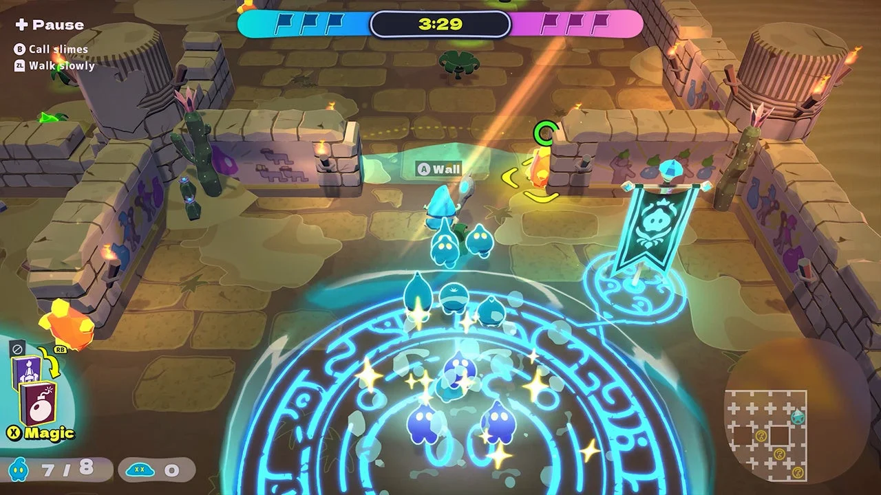 『Jelly Troops』のゲームプレイ画面、スライムが旗を運ぶ様子