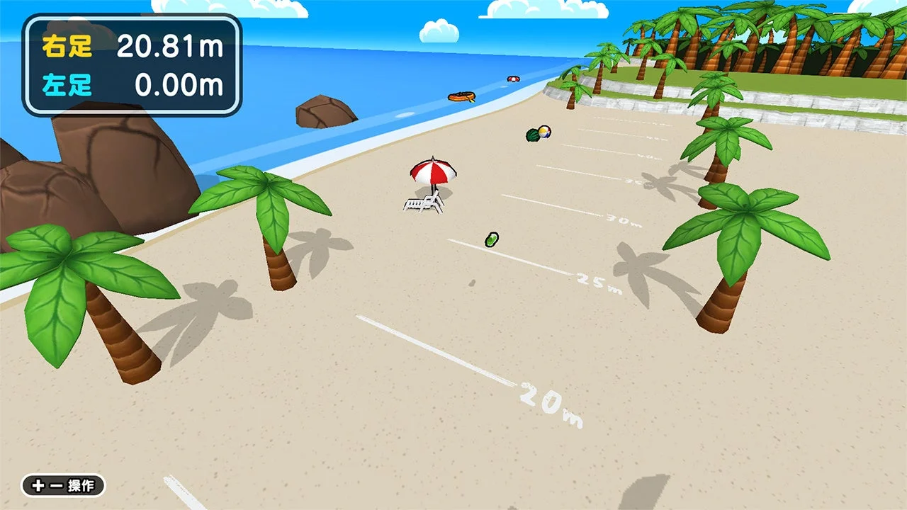 ビーチステージでのくつ飛ばしゲームプレイ画面
