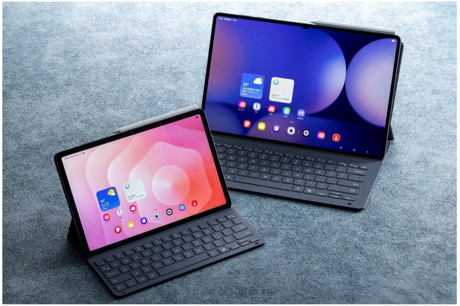 キーボードカバーを装着したGalaxy Tab S11 UltraとS11の使用シーン