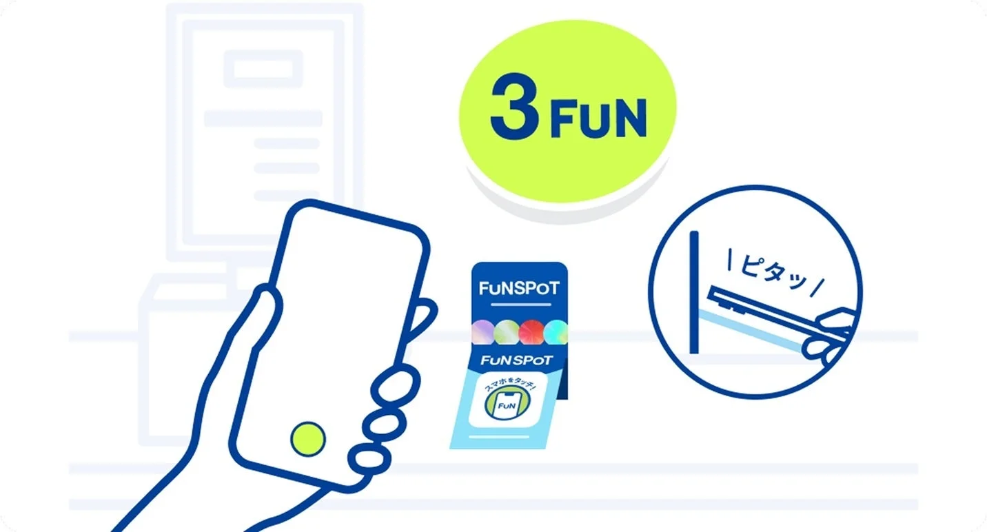 FUNスポットにスマホをかざしFUNを獲得する様子