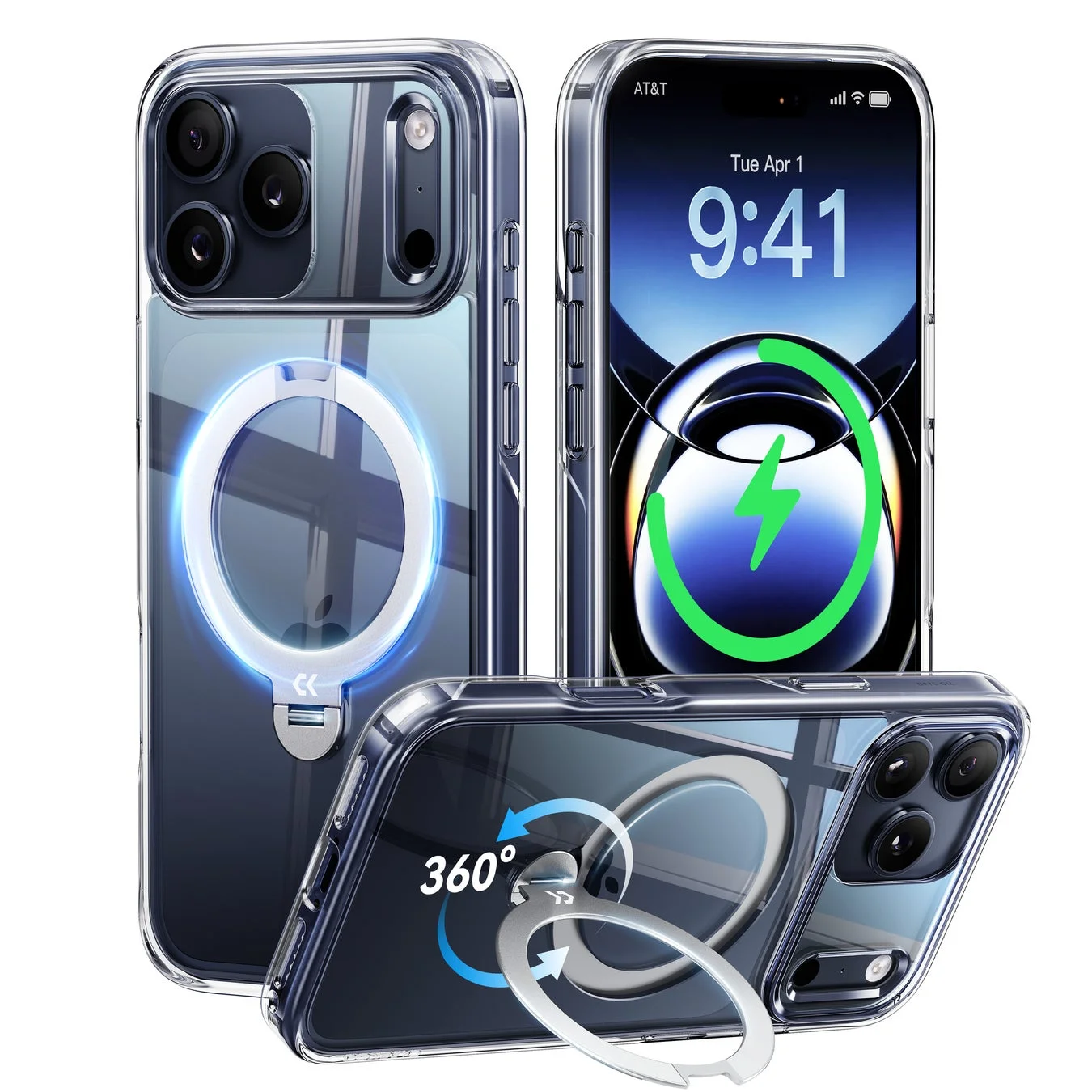 CASEKOO MagicStand Proクリアケースを装着したiPhone 17の多角度写真