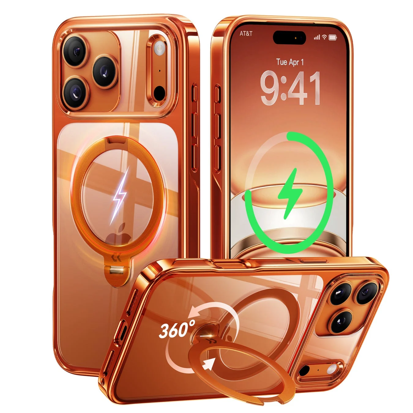 CASEKOO MagicStand Proオレンジ色ケースを装着したiPhone 17
