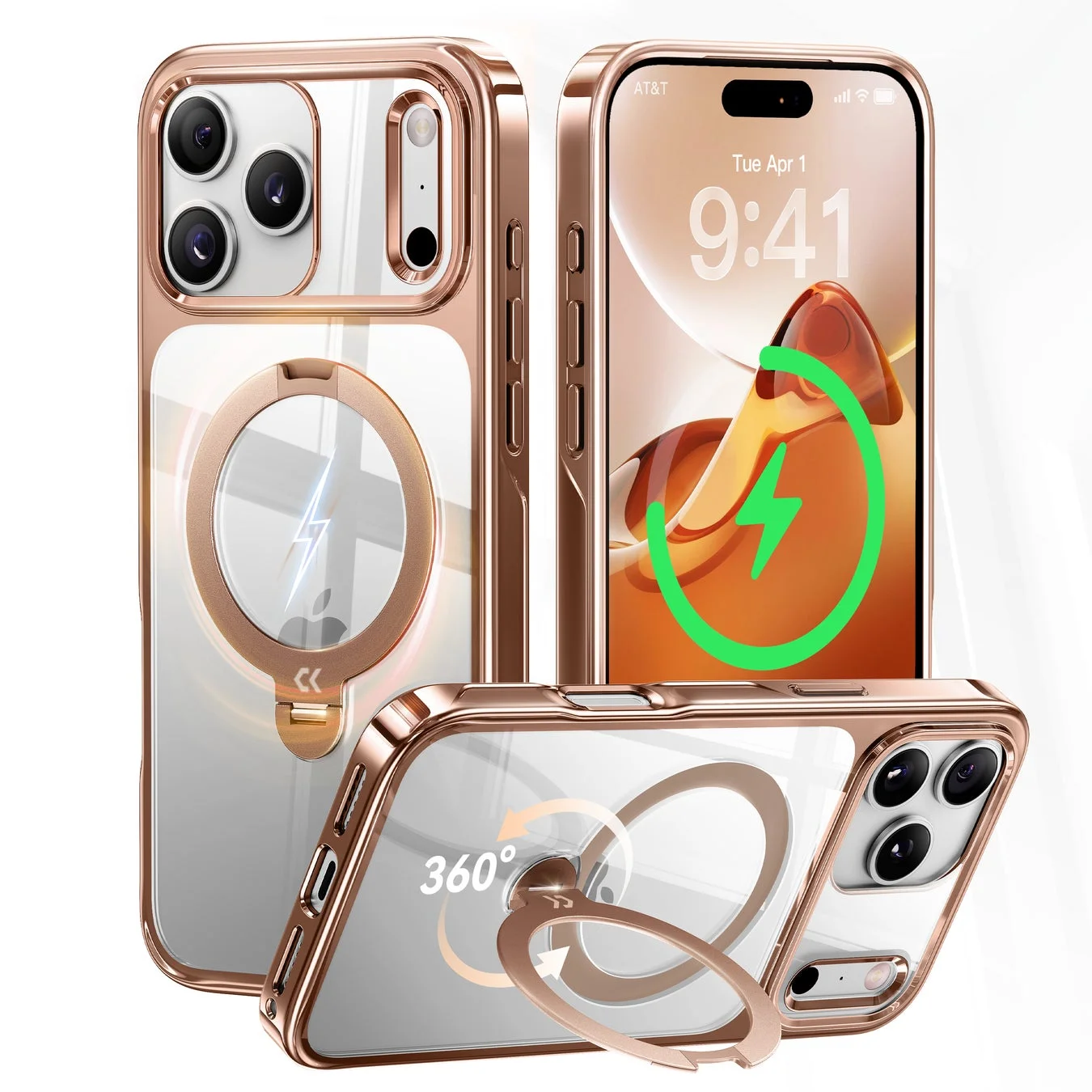 CASEKOO MagicStand Proデザートチタニウム色ケースを装着したiPhone 17