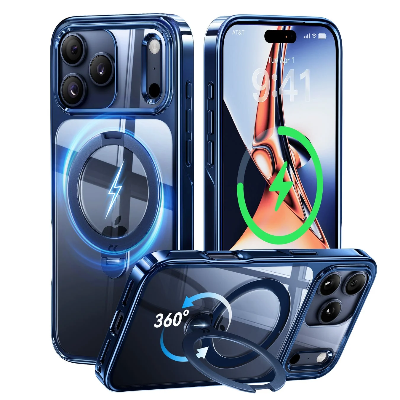 CASEKOO MagicStand Proブルー色ケースを装着したiPhone 17