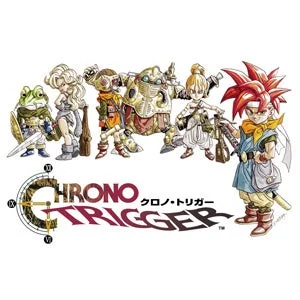 『クロノ・トリガー』のロゴと主要キャラクターのイラスト。