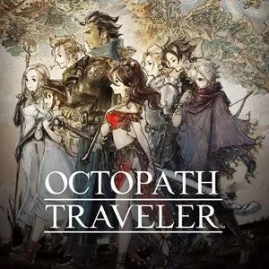 『オクトパストラベラー』のロゴと8人の旅人たち。