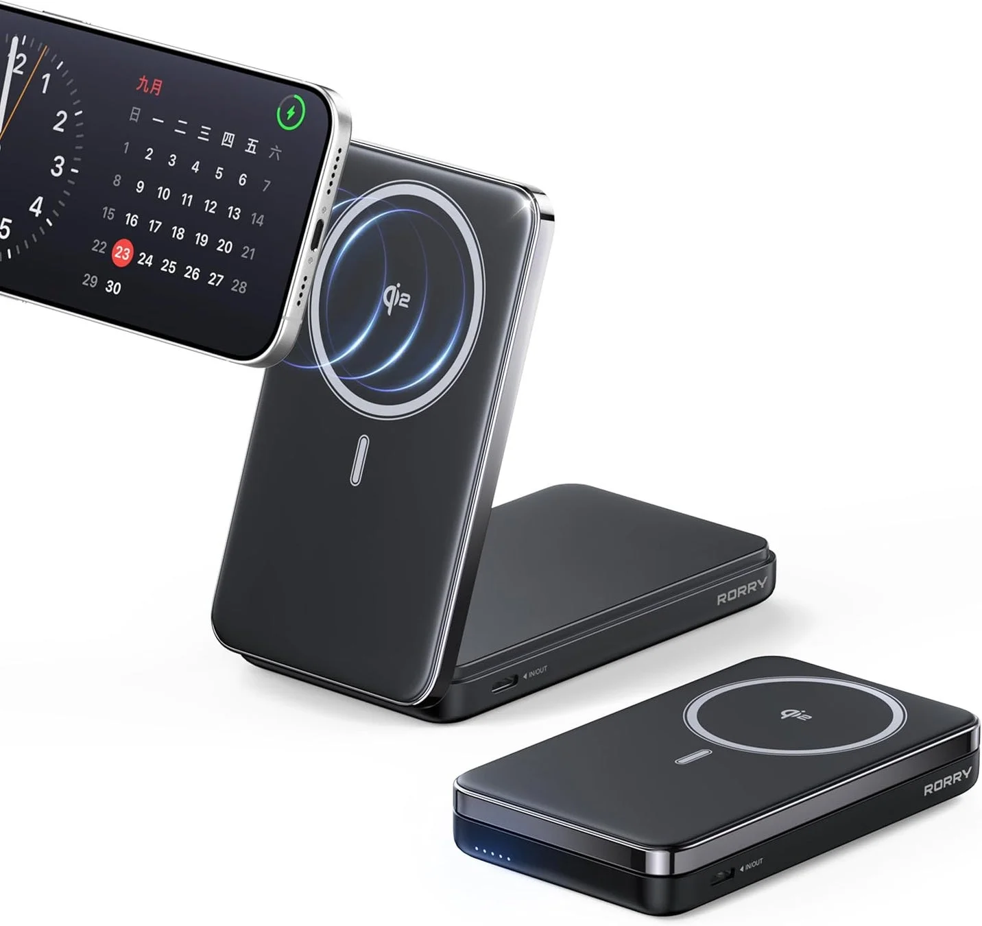 RORRY M8モバイルバッテリーのQi2ワイヤレス充電とスタンド機能