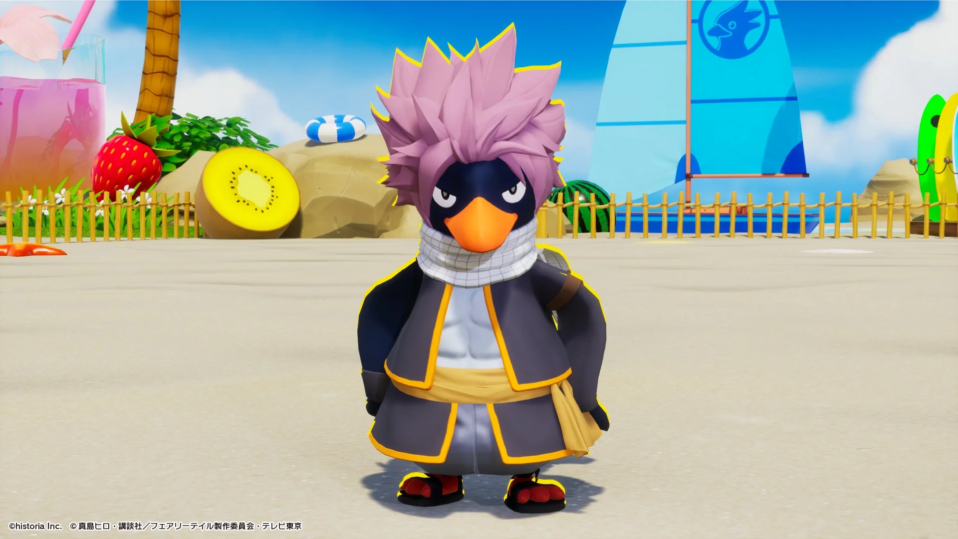 「FAIRY TAIL」コラボで登場するナツの衣装を着たペンギンスキン
