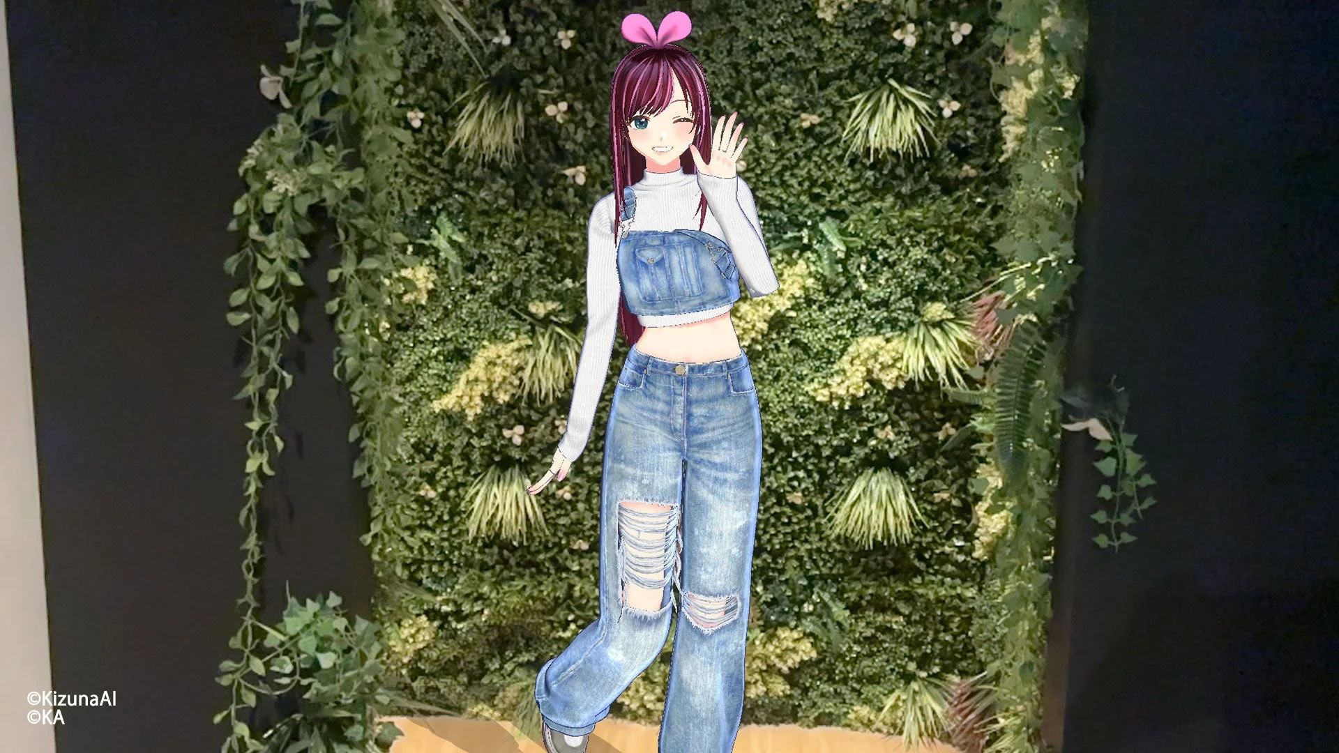 AR機能で現実空間に表示されたKizunaAI（OOTD衣装）
