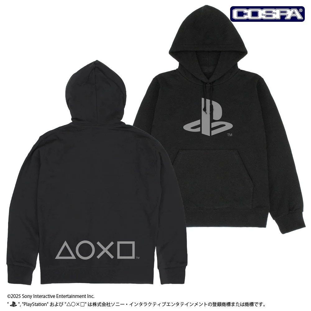 プレイステーションプルオーバーパーカー黒の前面と背面