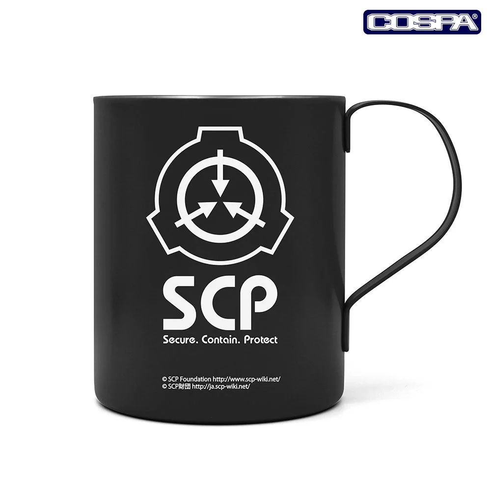 SCP財団のロゴが入った黒い二層ステンレスマグカップ