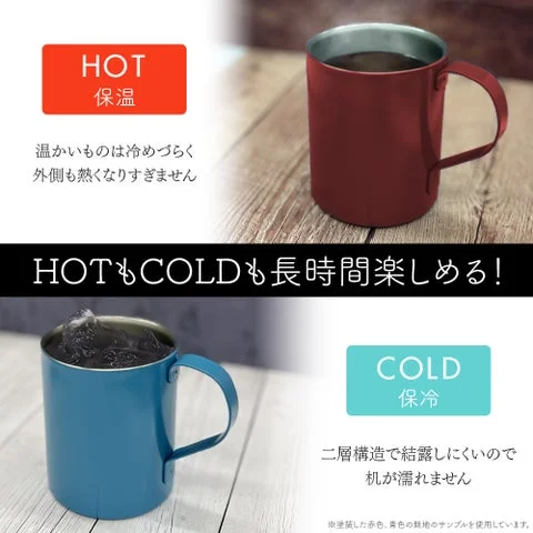 マグカップの保温・保冷効果を説明する画像