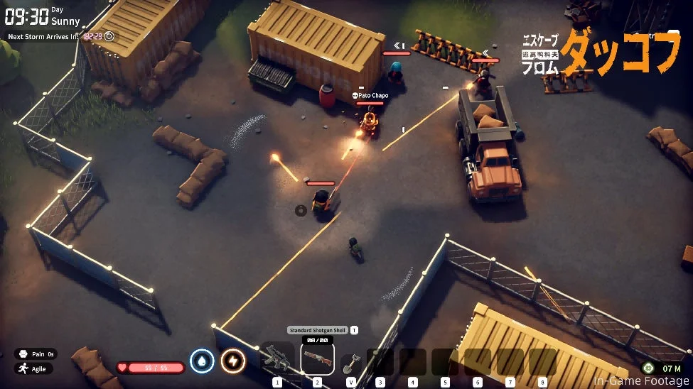 『エスケープ フロム ダッコフ』のゲームプレイ画面。アヒルが銃撃戦をしている。