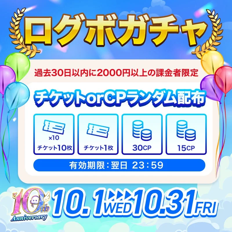 ログインボーナスガチャの詳細と配布内容
