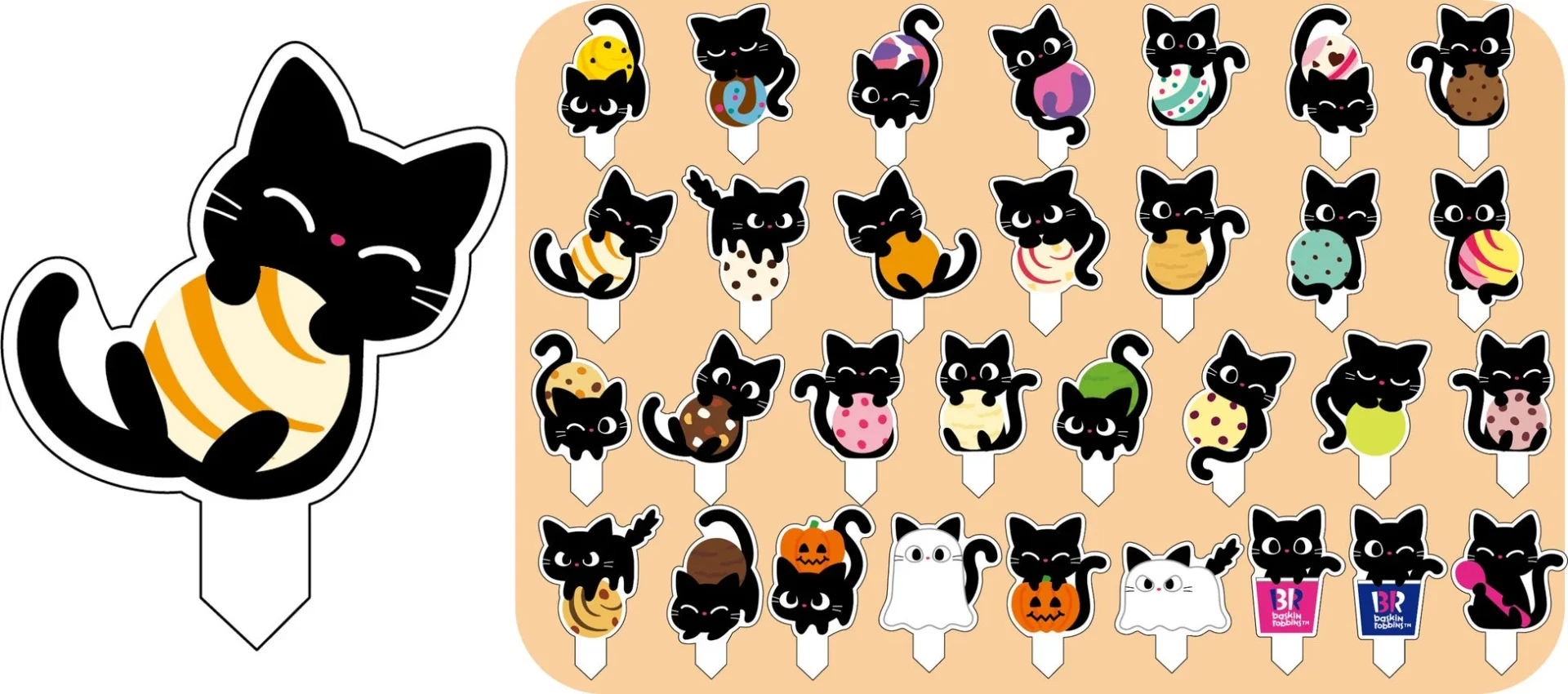 サーティワン「にゃブルカップ」に飾られる黒ねこピックのバリエーション