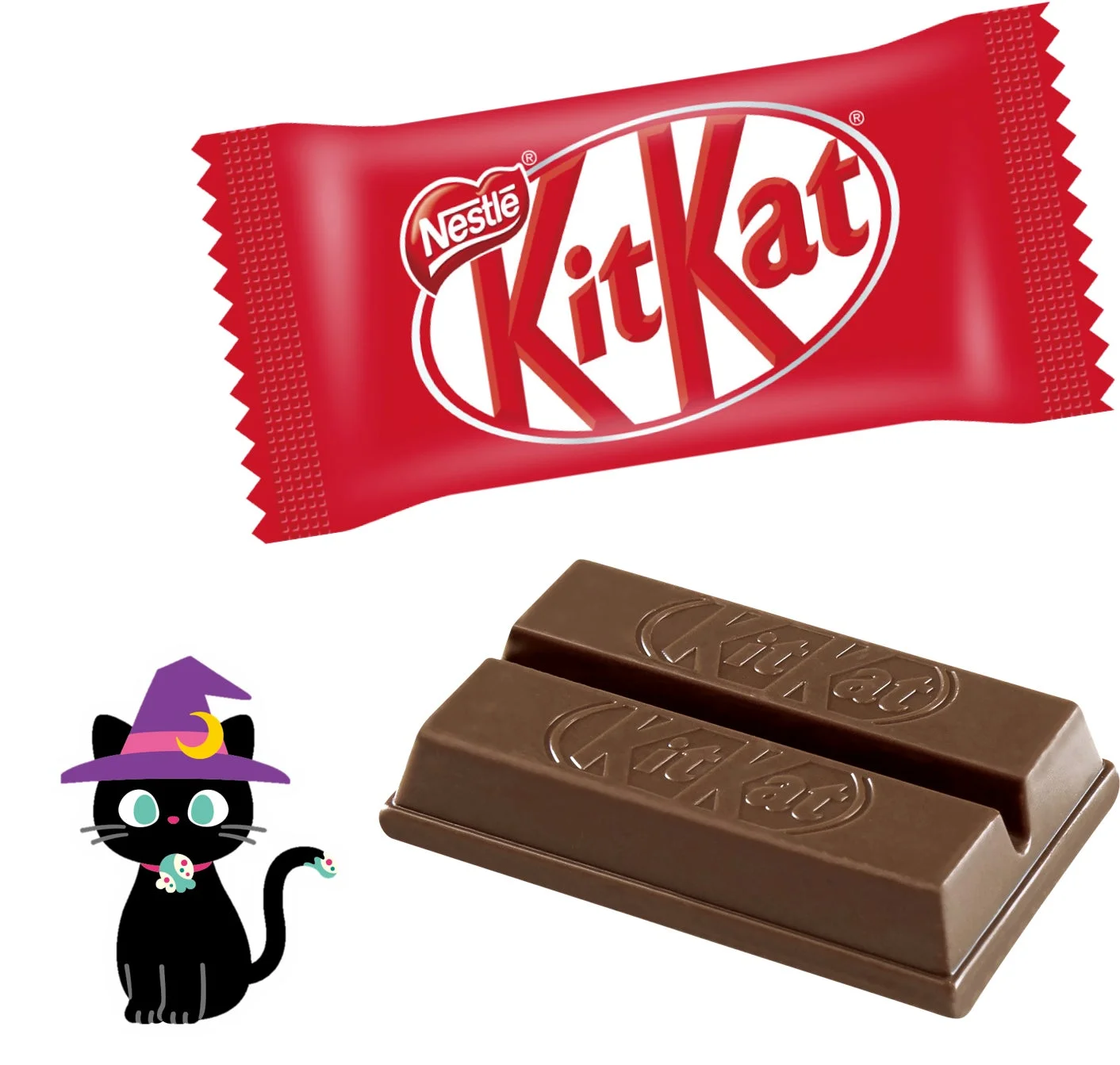 ハロウィン当日プレゼントされる「キットカット」と黒ねこキャラクター