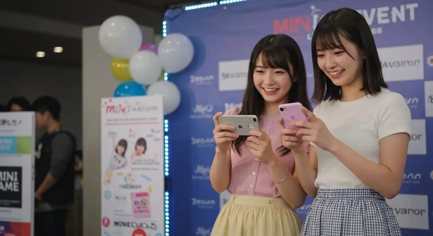 2人の女性がスマートフォンでDreamCoreのゲームを楽しんでいる様子。