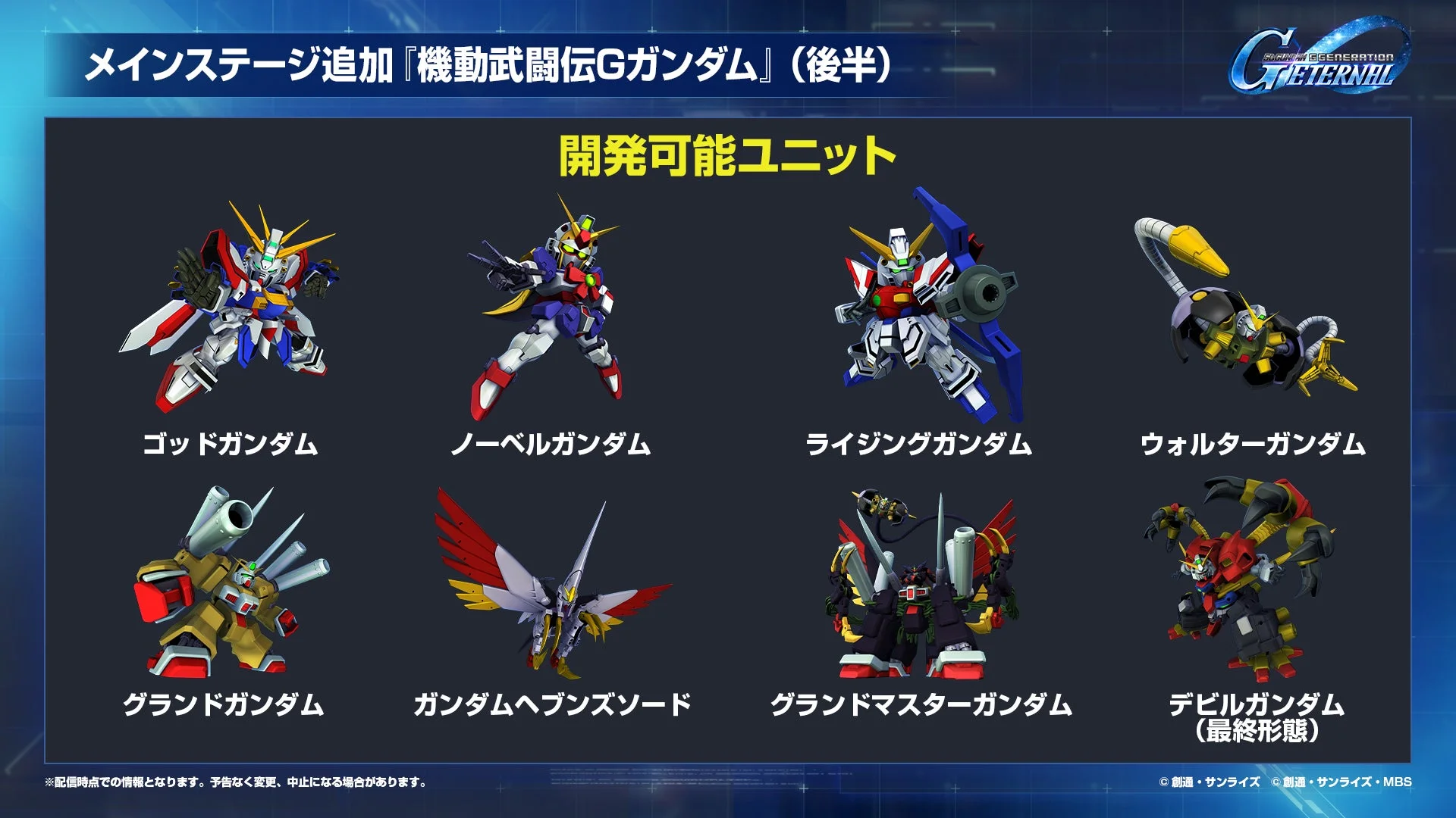 機動武闘伝Gガンダムの開発可能ユニット一覧