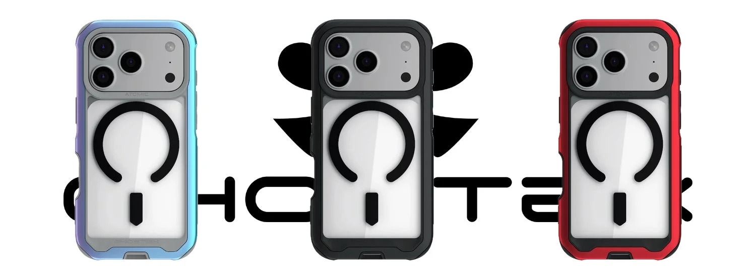 iPhone 17 Proシリーズ対応「アトミックスリム」のブラック、レッド、プリズム3色