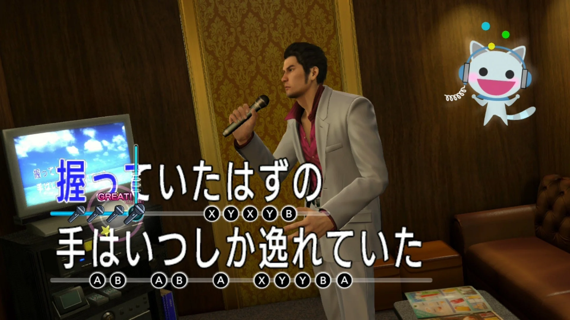 『龍が如く』シリーズのカラオケミニゲームをプレイする桐生一馬