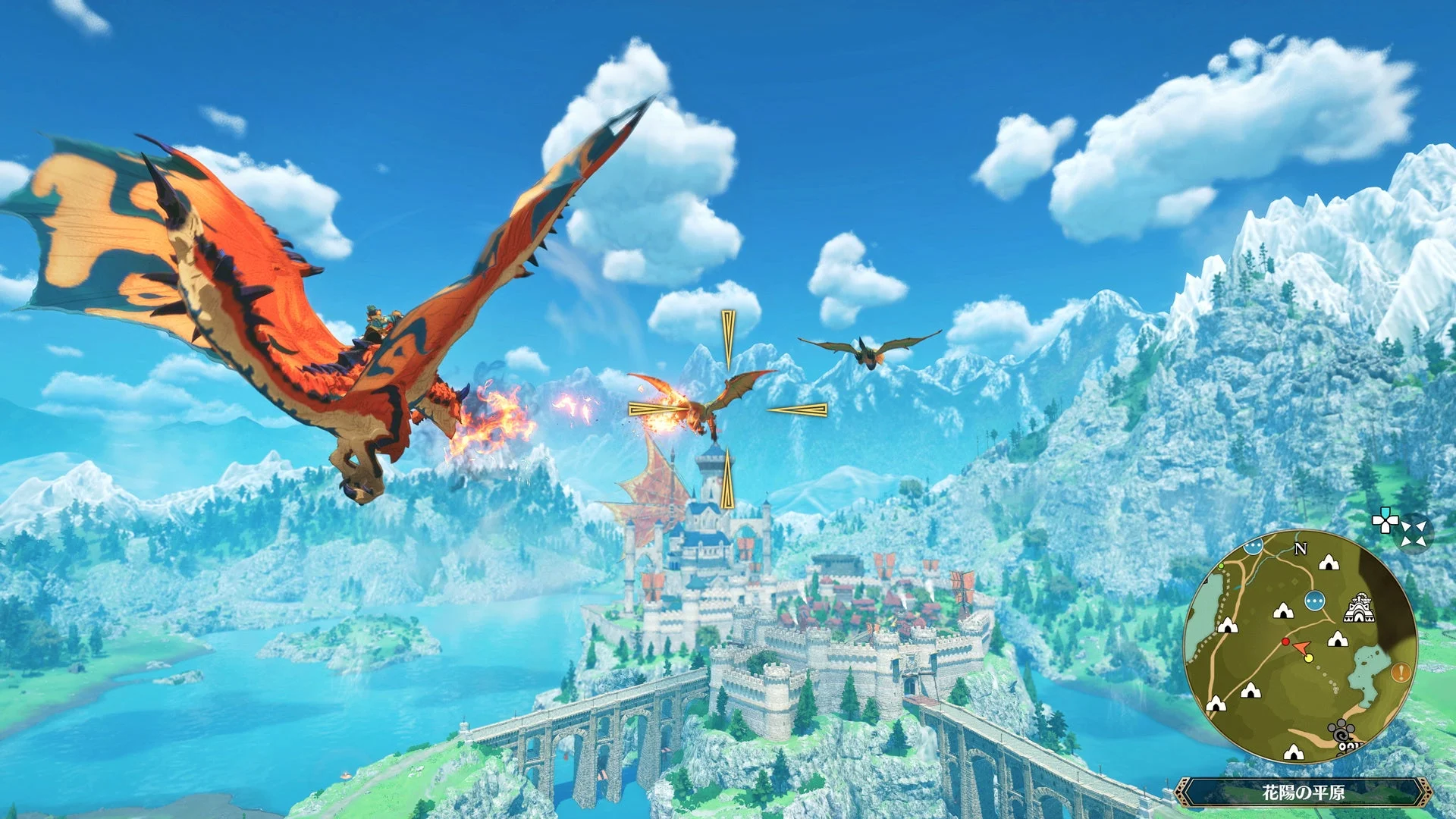 オトモンに乗って空を飛ぶフィールドアクションの様子