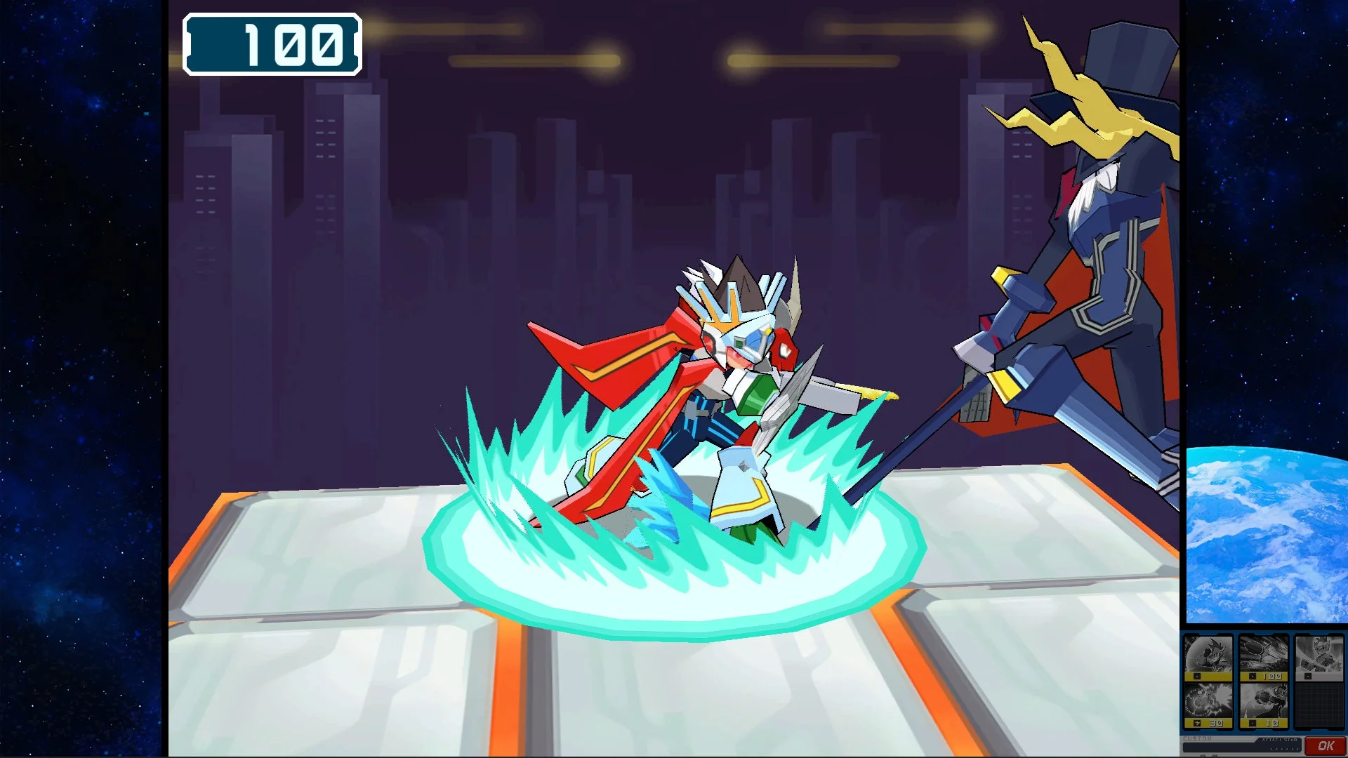 『流星のロックマン2』バトル画面、トライブオン後のロックマン