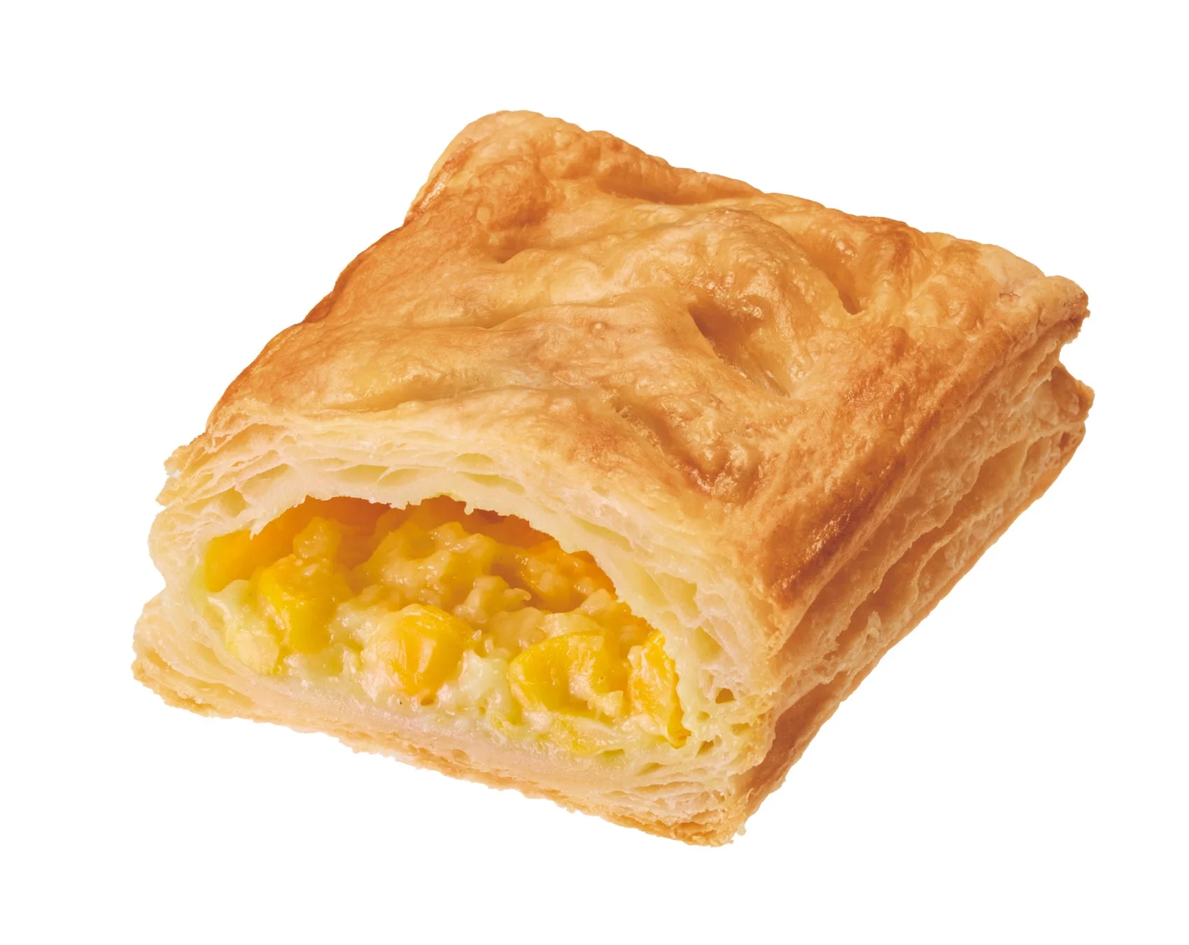 断面からつぶつぶコーンクリームフィリングが見えるパイ