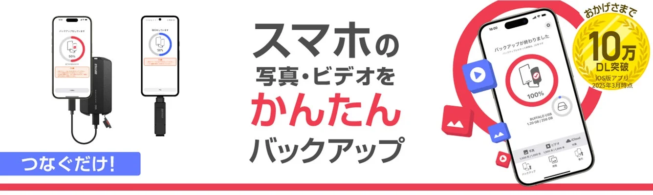 スマホの写真・ビデオをかんたんバックアップするアプリのメインビジュアル