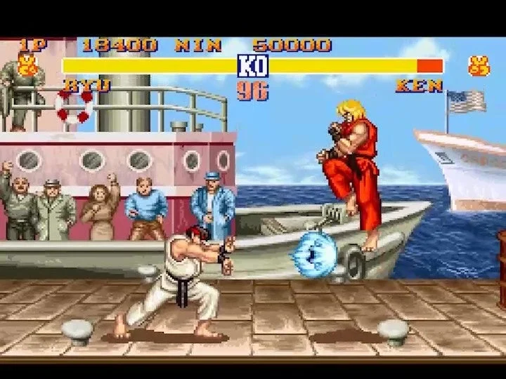 カプコンタウンのクラシックゲームでプレイできる『ストリートファイターII』のゲーム画面。