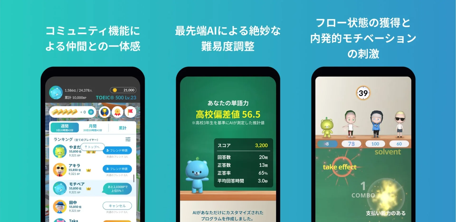 モチタンのコミュニティ機能、AIによる難易度調整、学習画面のUI