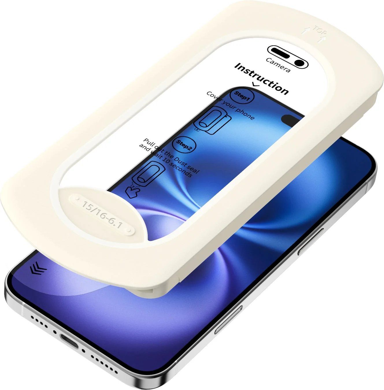iPhoneに簡単取付キットを装着してフィルムを貼る使用イメージ