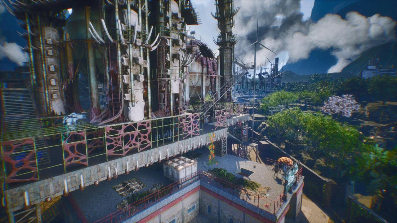 『LET IT DIE: INFERNO』のゲーム内風景。巨大な構造物が見える。