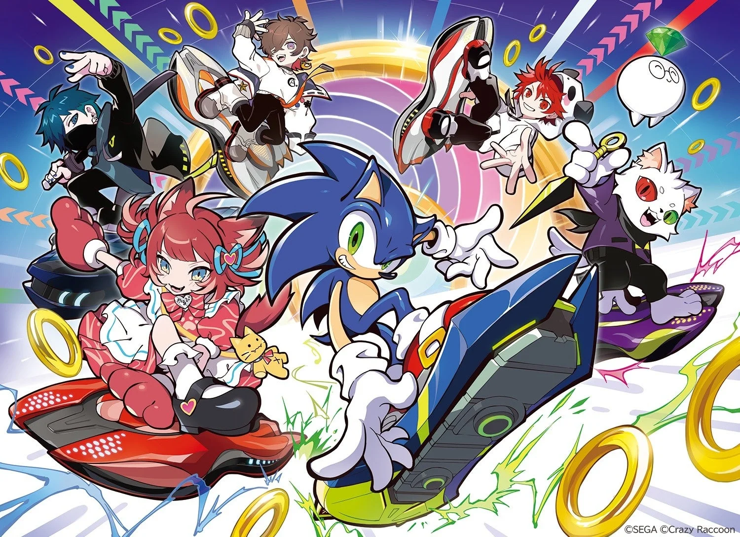 ソニックとCrazy Raccoonメンバーのコラボイラスト