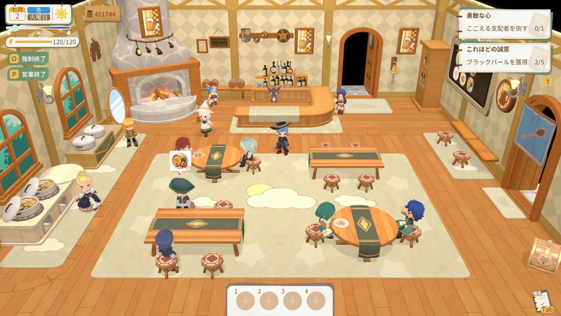 賑わう酒場を経営するゲームプレイ画面