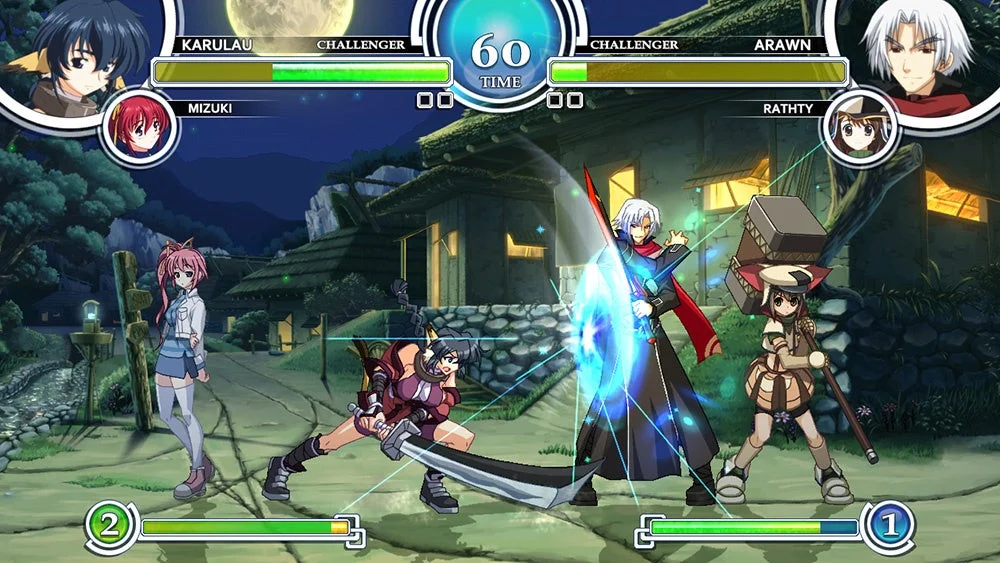 『AQUAPAZZA』の夜のステージでの対戦ゲームプレイ画面