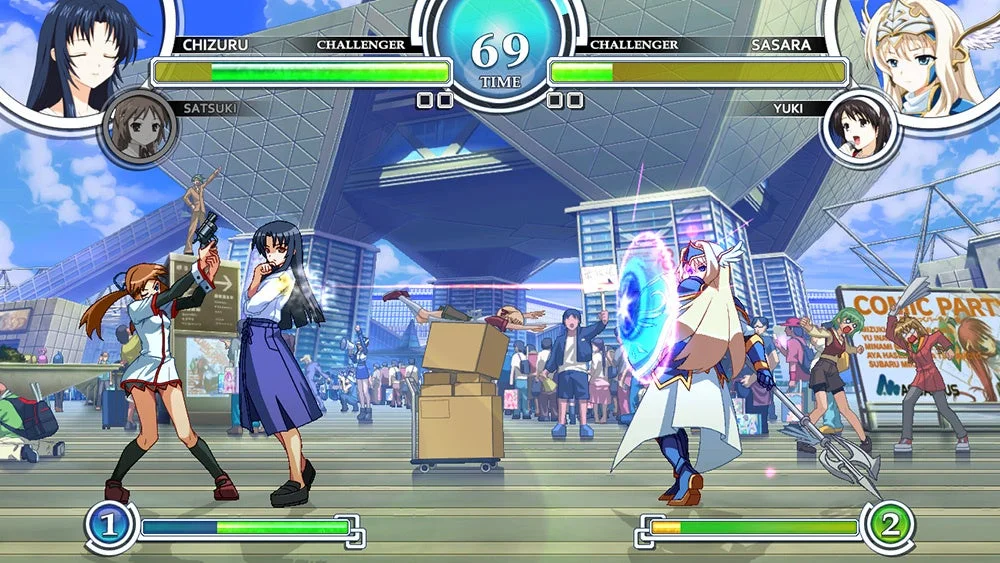 『AQUAPAZZA』のイベント会場のようなステージでの対戦ゲームプレイ画面