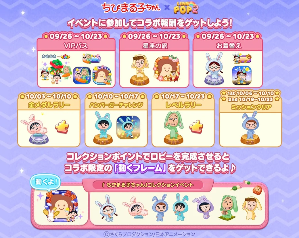 LINE POP2ちびまる子ちゃんコラボのイベントスケジュールと報酬一覧