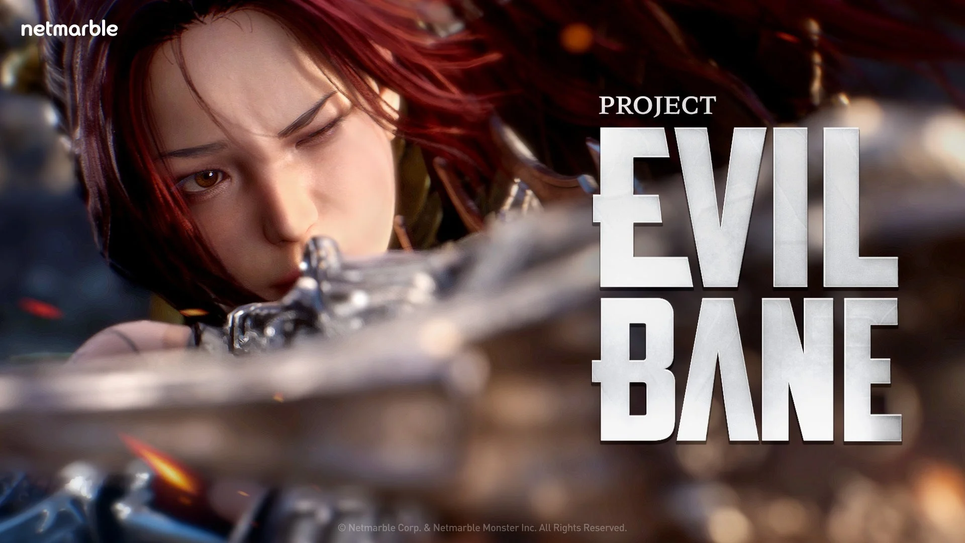 PROJECT EVILBANEのキービジュアル。銃を構える女性キャラクターとタイトルロゴ